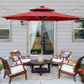 Ainfox OB-OTU006RD 9ft Patio Solar Umbrellas 2 Tier w/Solar Powered 32 LEDs, Red