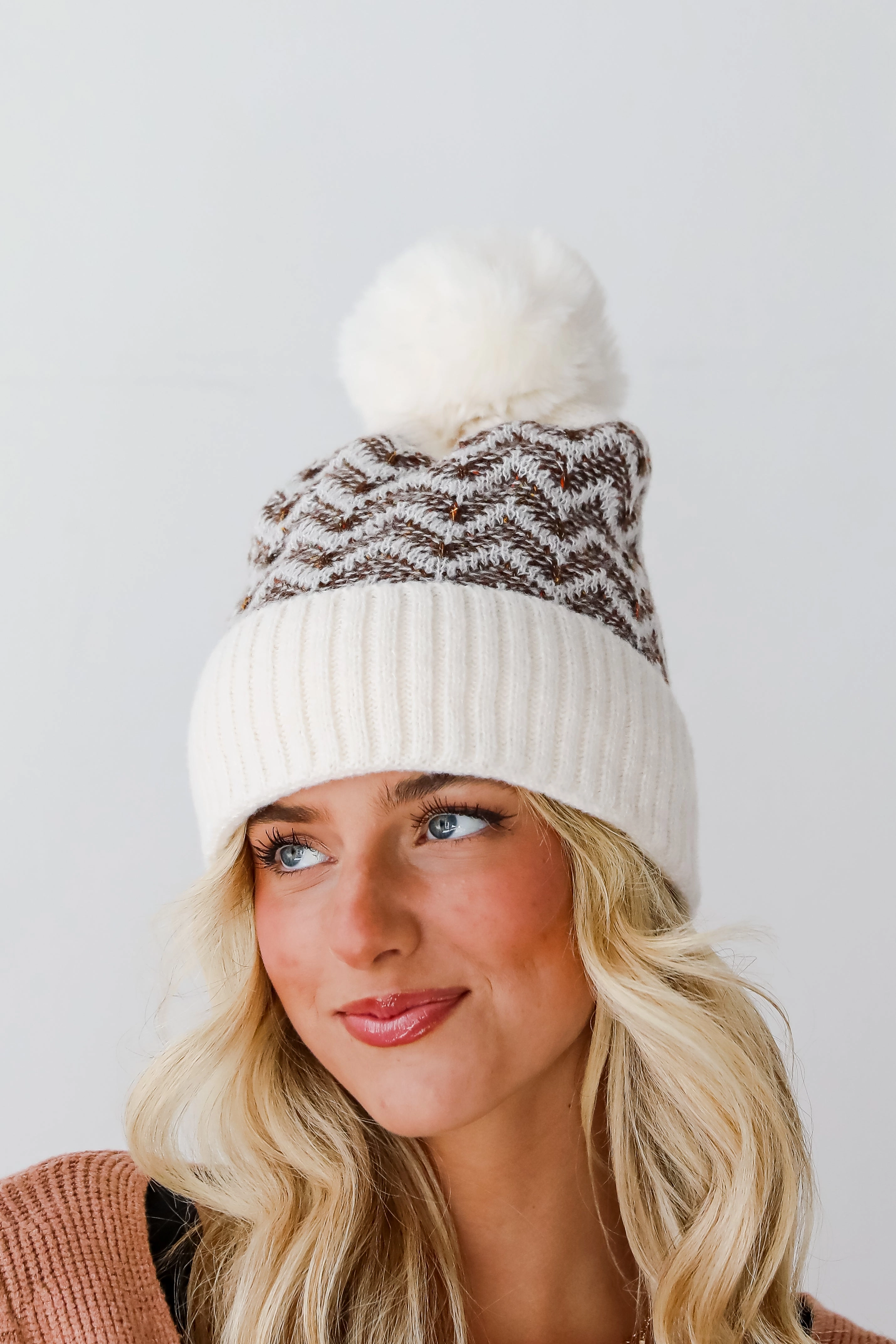 Alpine Poise Ivory Pom Pom Beanie - DOORBUSTER
