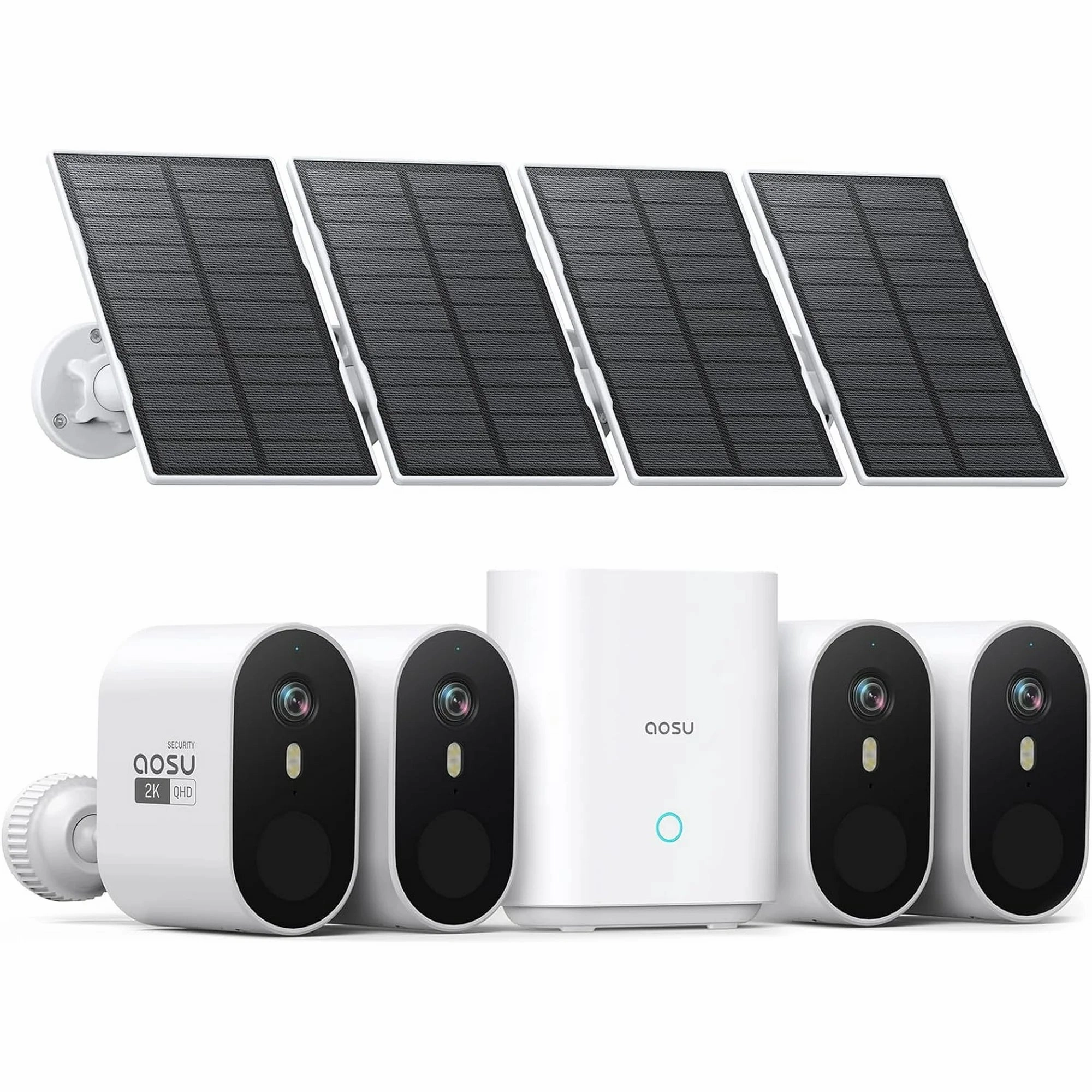 AOSU C7P0.WAUS04000 Solar Wireless Outdoor Security Cameras, 2K/3MP, 4 Pack