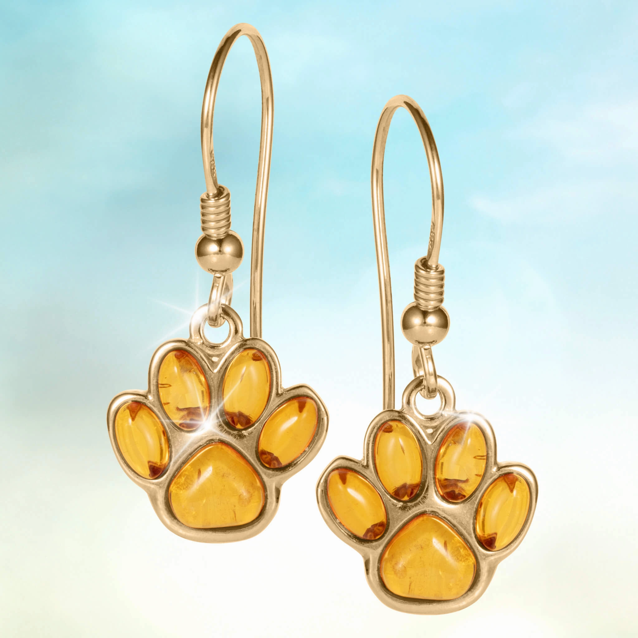 Baltic Amber Golden Paw Earrings