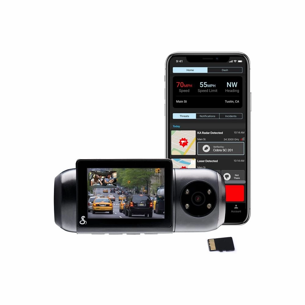 Cobra SC 201 Dual-View Smart Dash Cam with Built-In Cabin View - Black