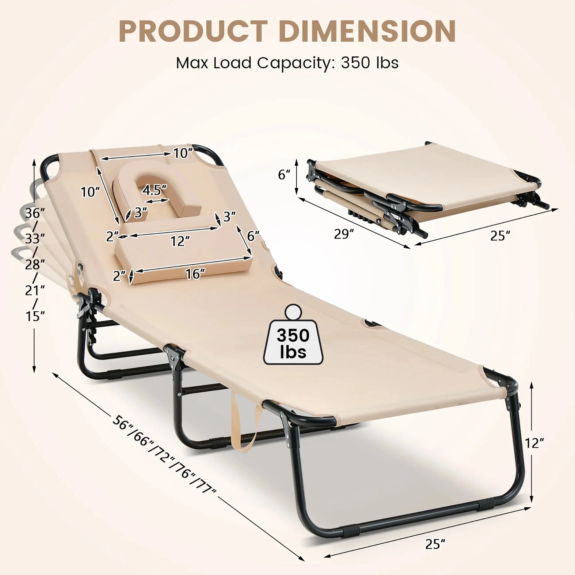 Costway A1Q2-10N028SA Beige Modern Stylish Metal Outdoor Lounge Chair, Beige
