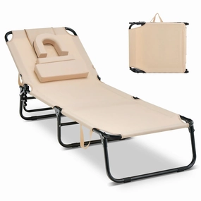 Costway A1Q2-10N028SA Beige Modern Stylish Metal Outdoor Lounge Chair, Beige