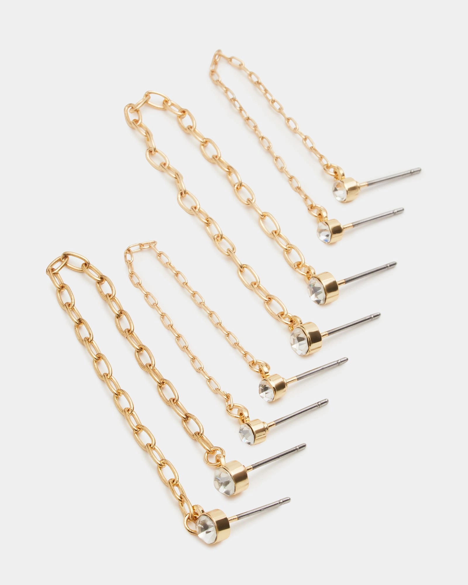 CRYSTAL CHAIN EARRINGS SET GOLD