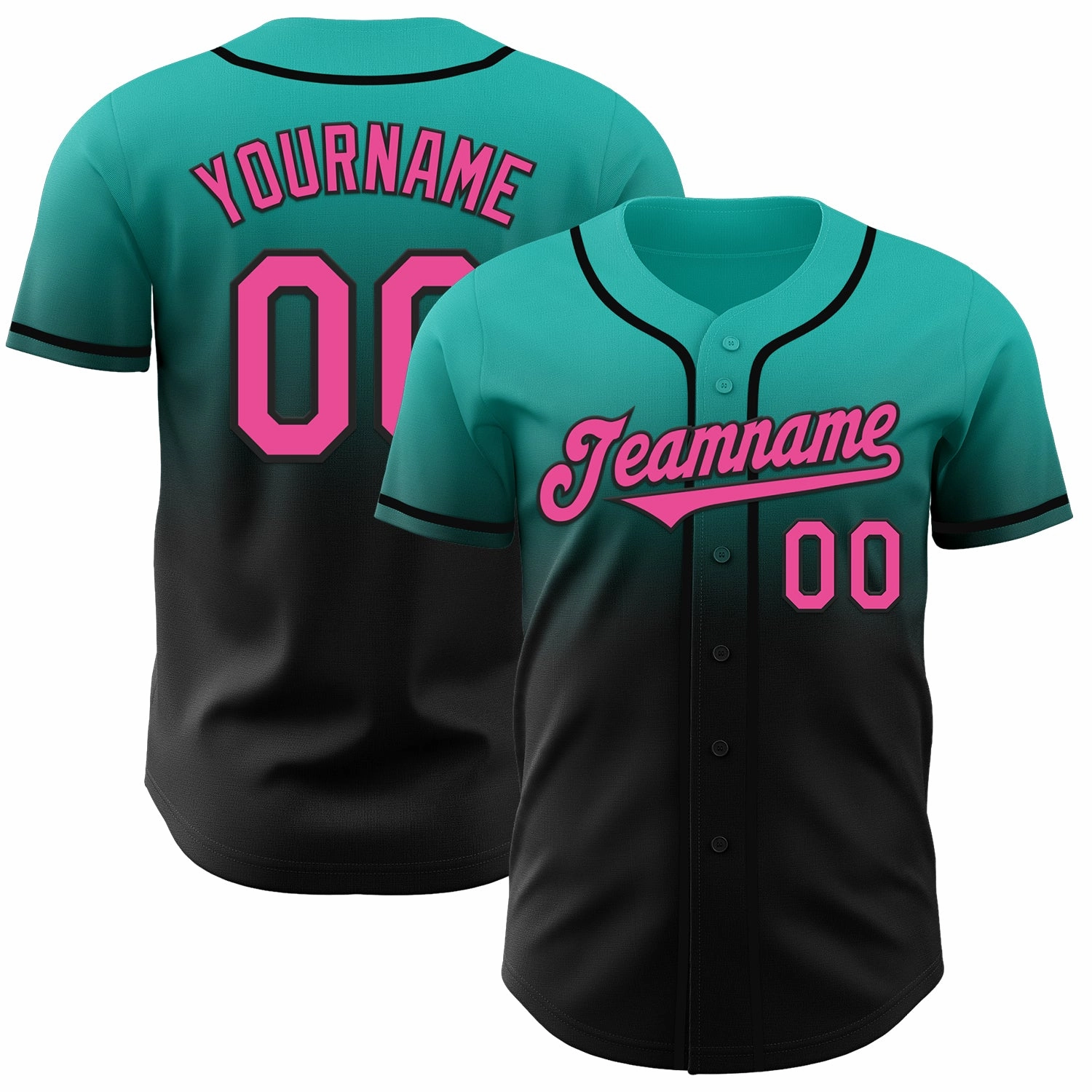 Custom Aqua Pink-Black Authentic Fade Fashion Baseball Jersey