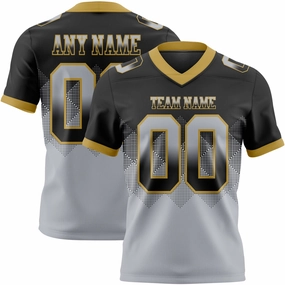 Custom Black Gray-Old Gold Mesh Authentic Gradient Square Shape Flag Football Jersey