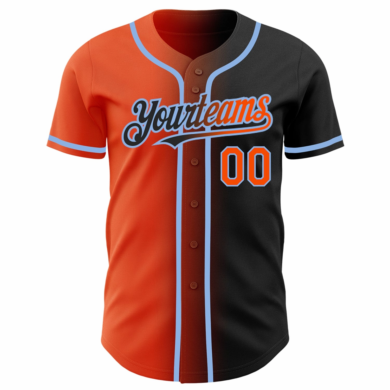 Custom Black Orange-Light Blue Authentic Gradient Fashion Baseball Jersey