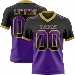 Custom Black Purple-Old Gold Mesh Authentic Gradient Square Shape Flag Football Jersey