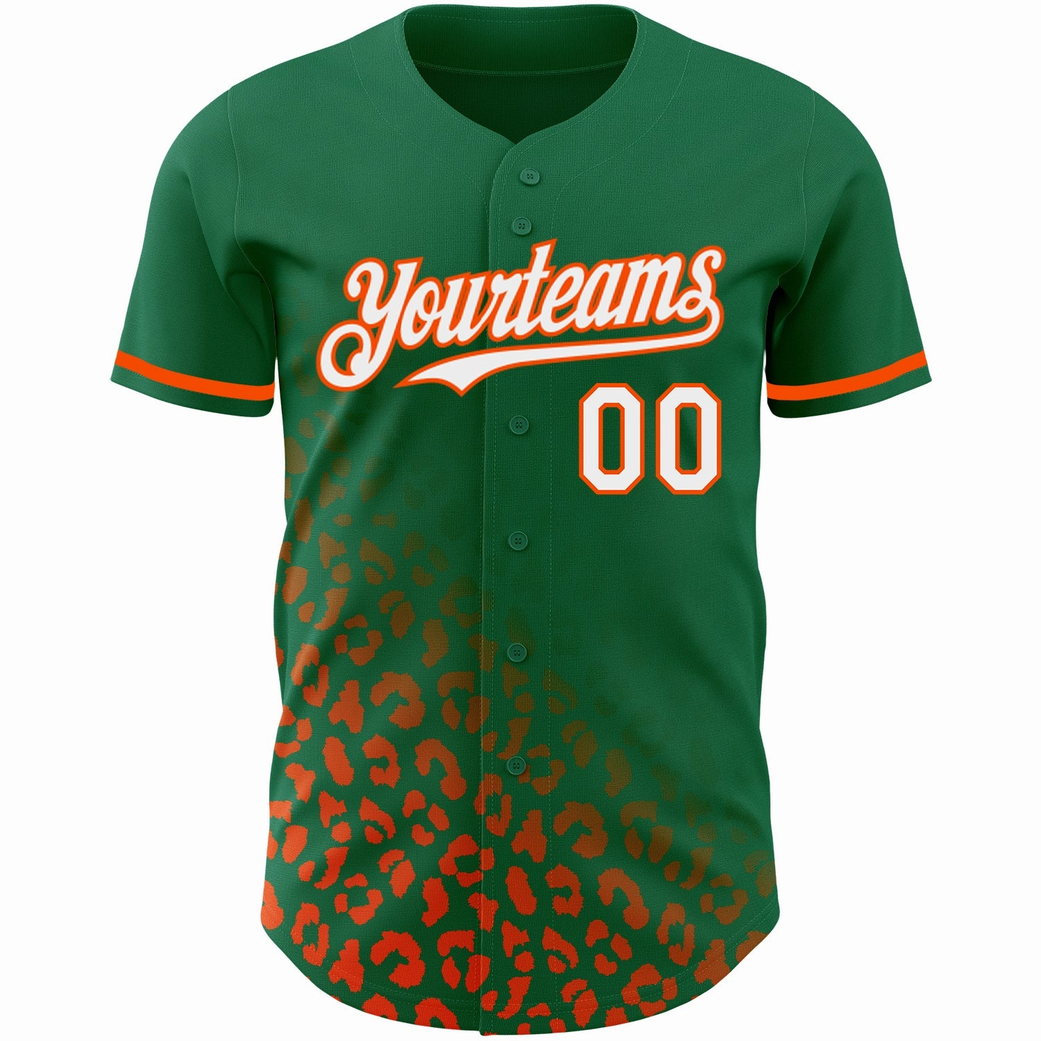Custom Kelly Green White-Orange 3D Pattern Design Leopard Print Fade Fashion Authentic Baseball Jersey