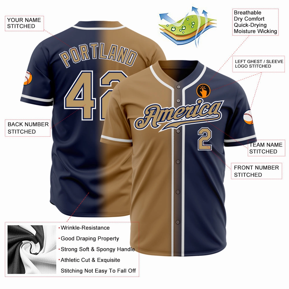 Custom Navy Old Gold-White Authentic Gradient Fashion Baseball Jersey