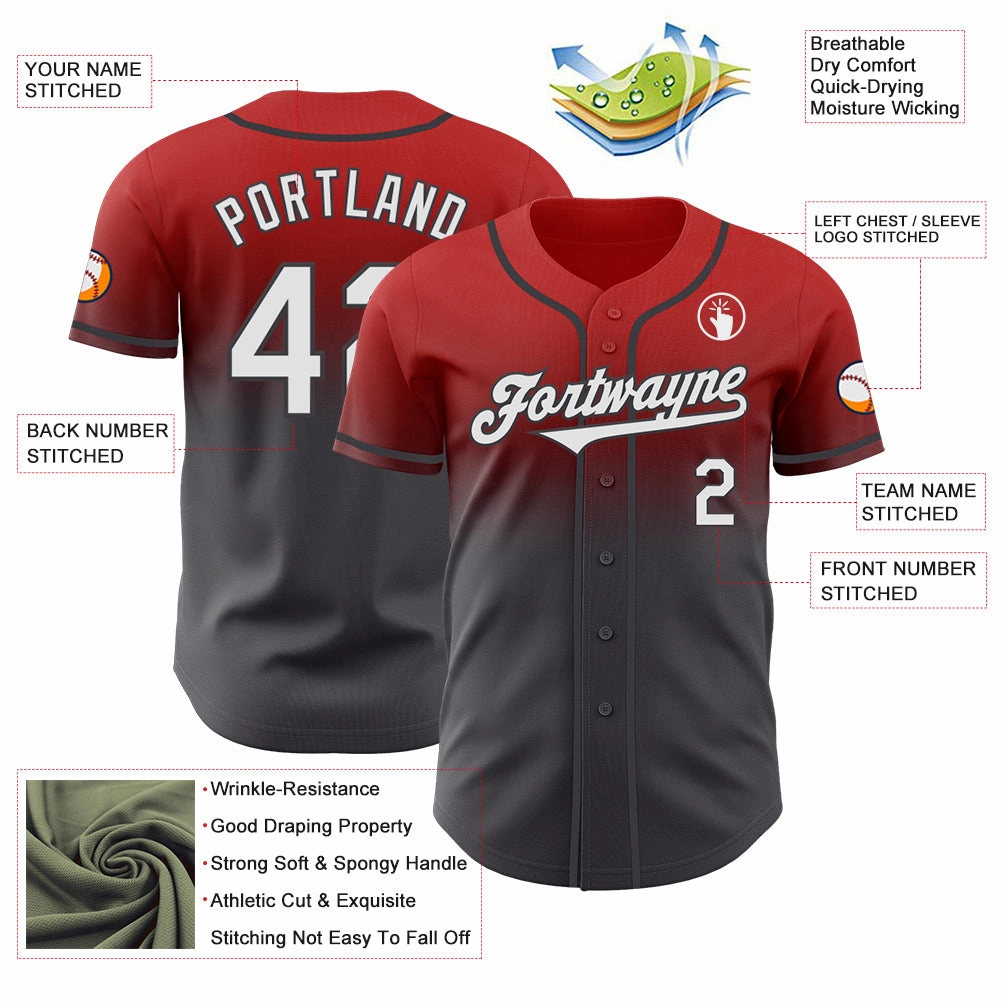 Custom Red White-Steel Gray Authentic Fade Fashion Baseball Jersey