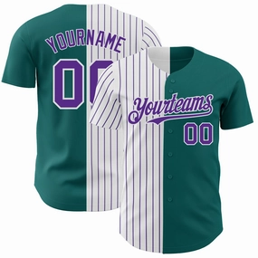 Custom Teal White-Purple Pinstripe Authentic Split Fashion Baseball Jersey