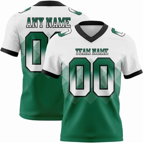 Custom White Kelly Green-Black Mesh Authentic Gradient Square Shape Flag Football Jersey
