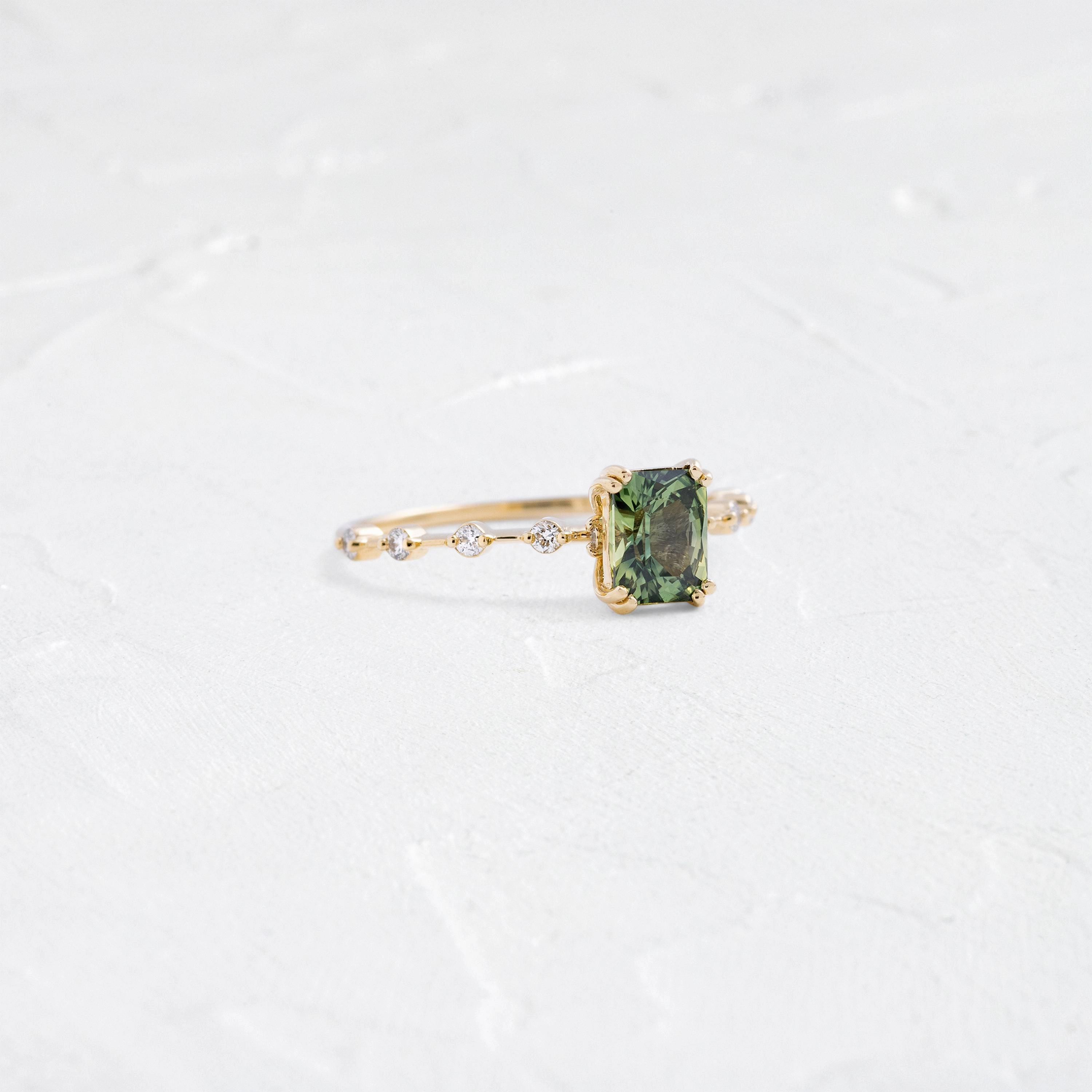 Distance Ring, 1ct. Yellow-Green Australian Sapphire
