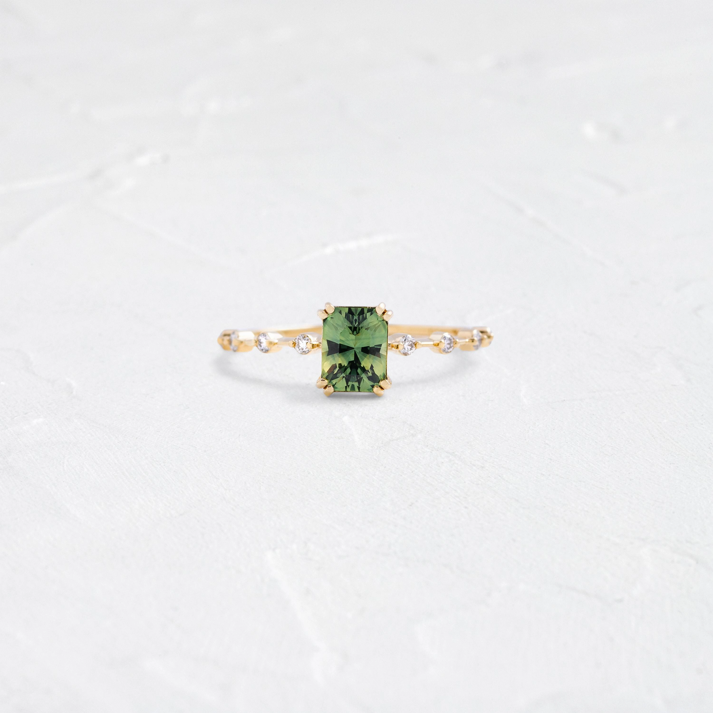 Distance Ring, 1ct. Yellow-Green Australian Sapphire