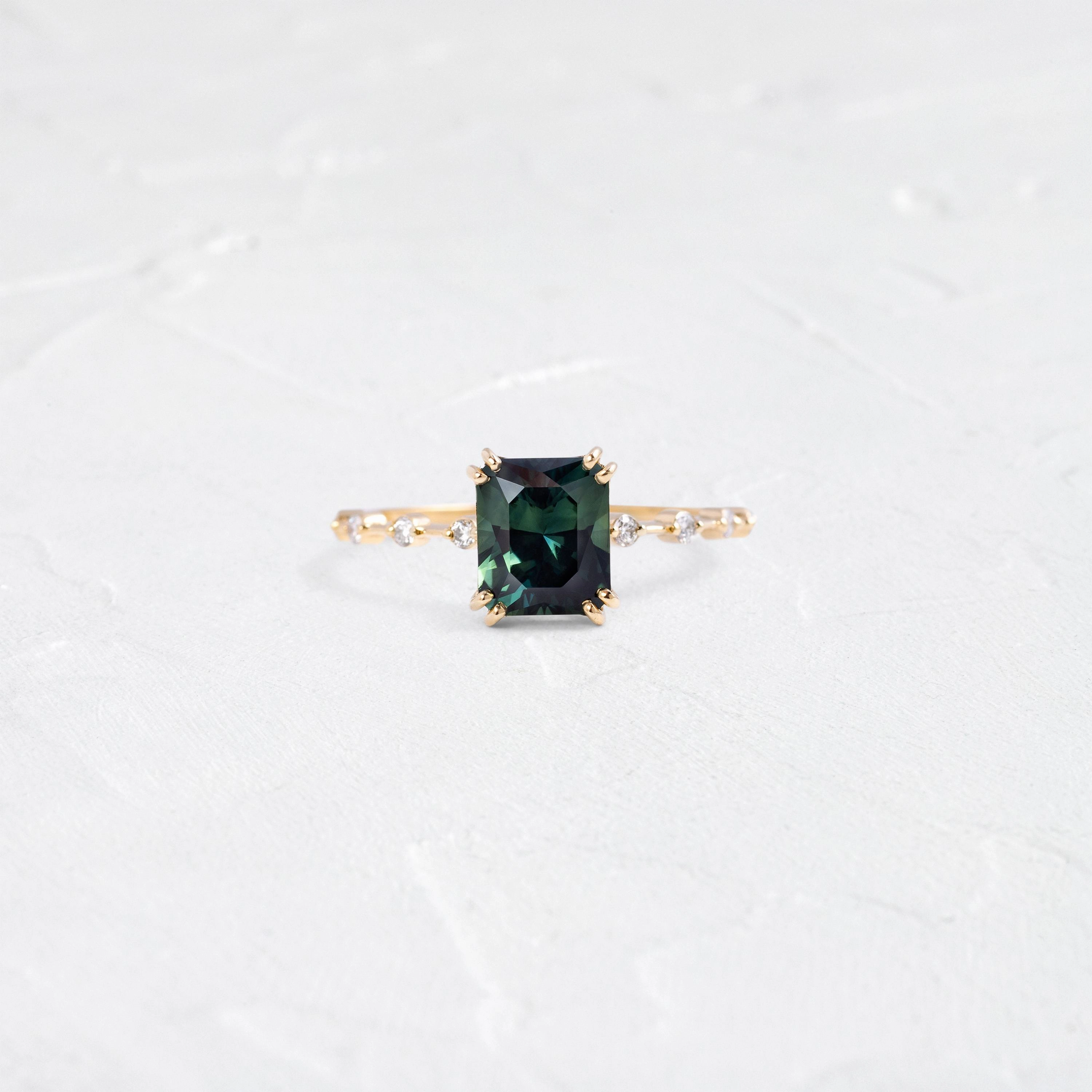 Distance Ring, 2.05ct. Greenish-Blue Australian Sapphire