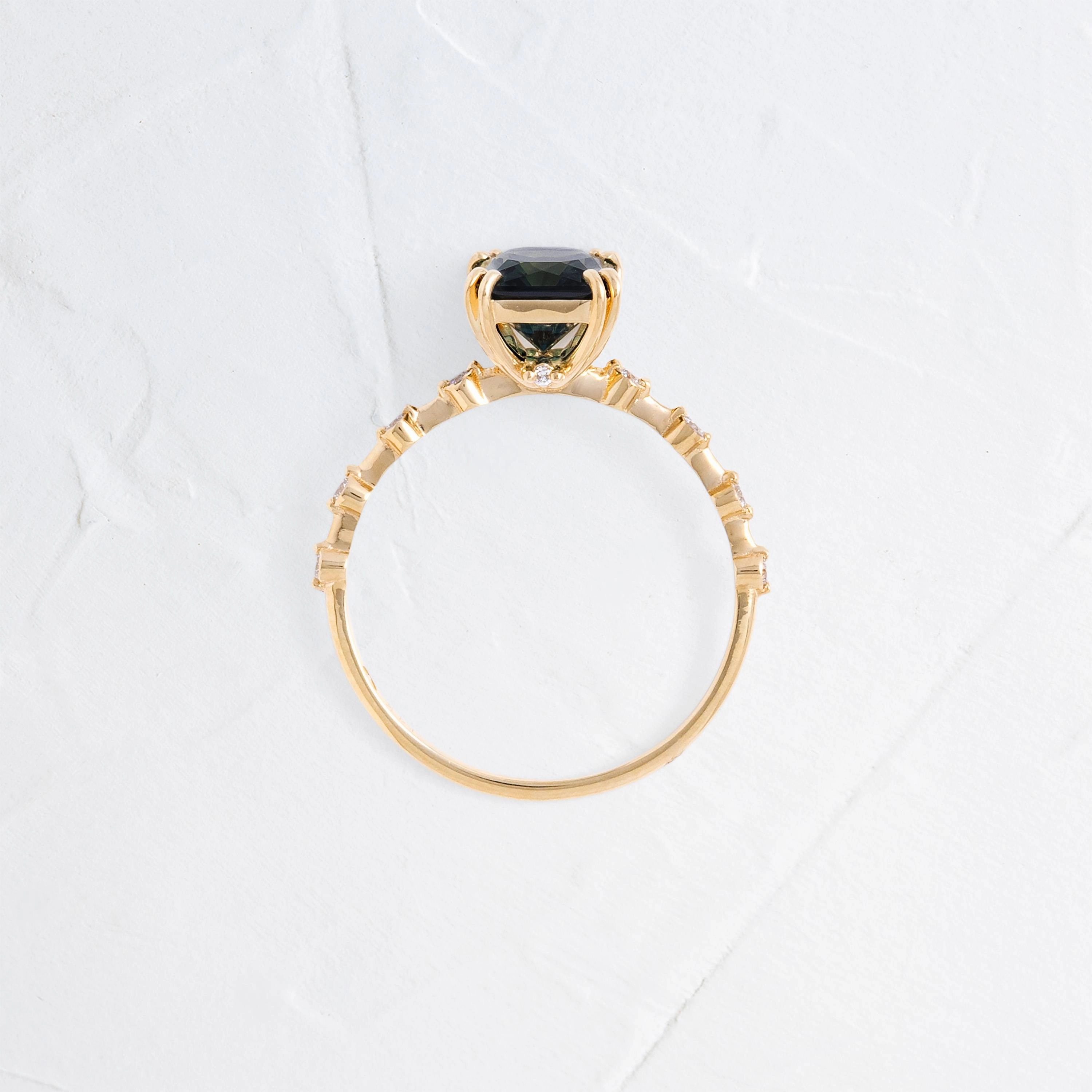 Distance Ring, 2.05ct. Greenish-Blue Australian Sapphire