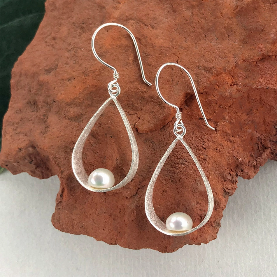 Elegant Teardrop Pearl Earrings - Sterling Silver, Indonesia