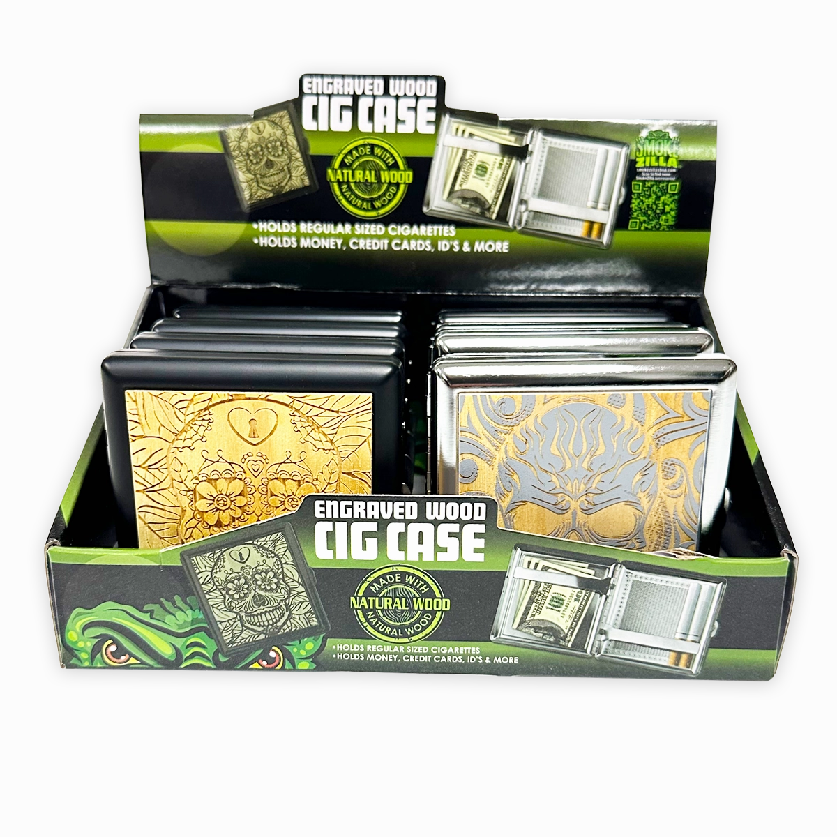Engraved Wood Cigarette Case - 8 Pieces Per Retail Ready Display 25283