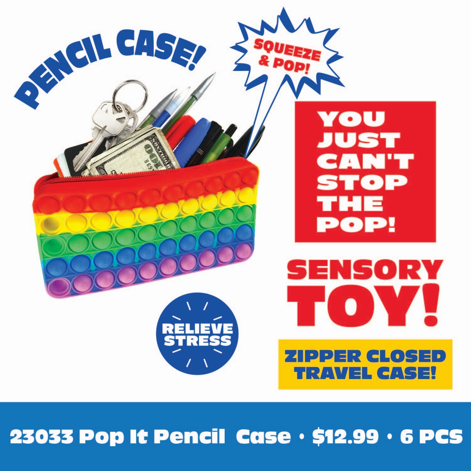 Fidget Pop Pencil Case- 6 Pieces Per Retail Ready Display 23033