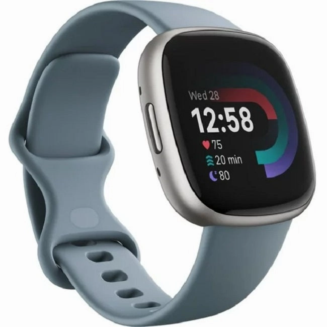 Fitbit FB523SRAG-US Versa 4 Fitness Smartwatch - Waterfall Blue/Platinum Aluminum