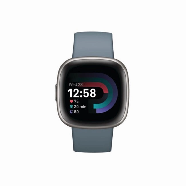 Fitbit FB523SRAG-US Versa 4 Fitness Smartwatch - Waterfall Blue/Platinum Aluminum