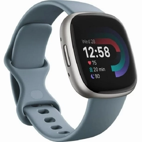 Fitbit FB523SRAG-US Versa 4 Fitness Smartwatch - Waterfall Blue/Platinum Aluminum