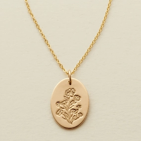 Gold Filled Family Florals Oval Disc Necklace - 3 Blooms