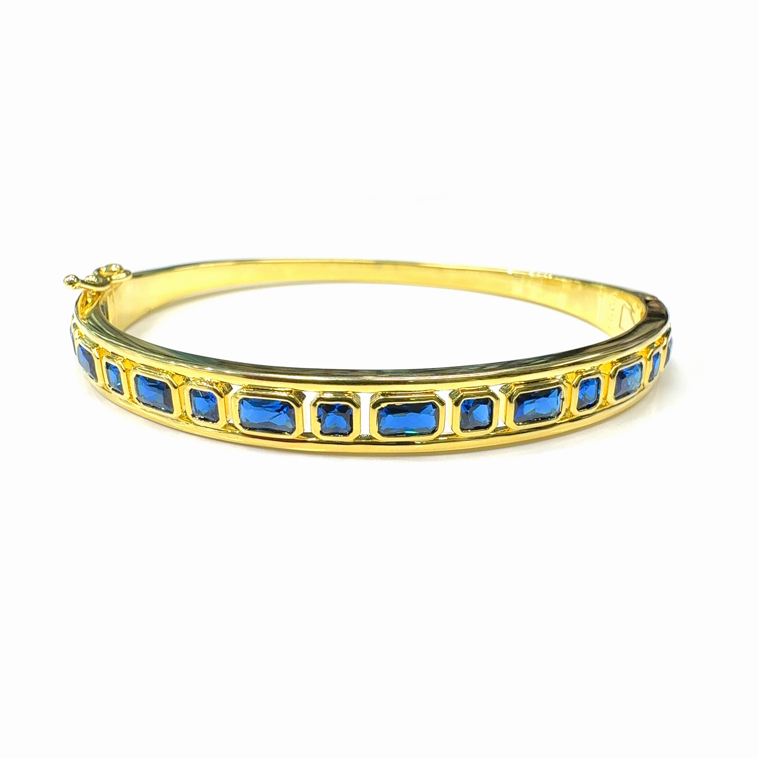 Gold Plated Alternating Square & Rectangle Stone Bangle Bracelet