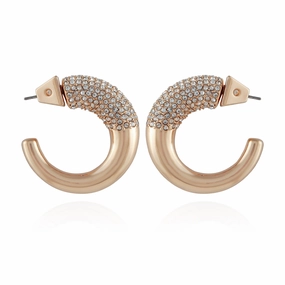 Goldtone Pave Crystal Stone Open Hoop Earrings