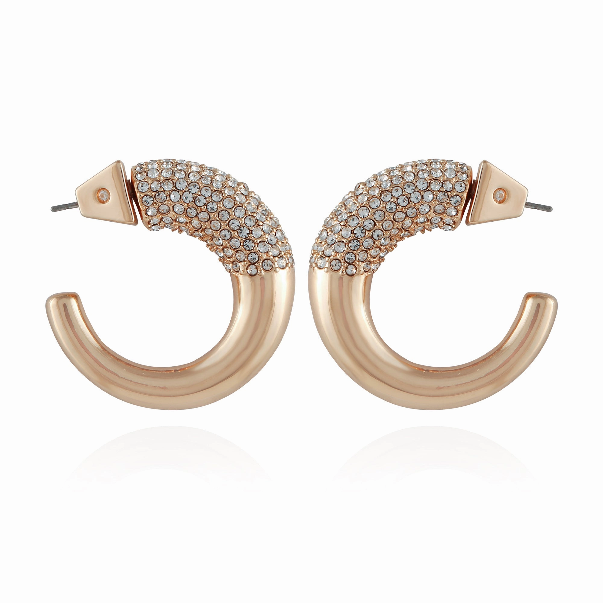 Goldtone Pave Crystal Stone Open Hoop Earrings