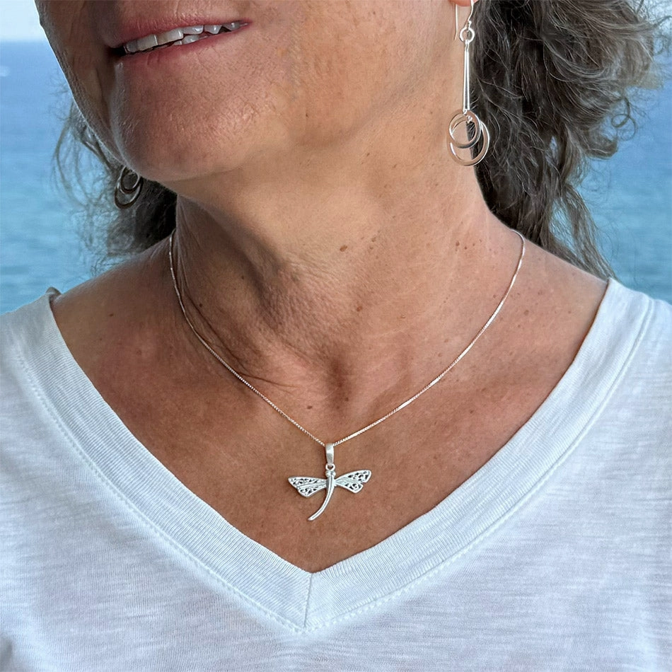 Graceful Dragonfly Necklace - Sterling Silver, Indonesia