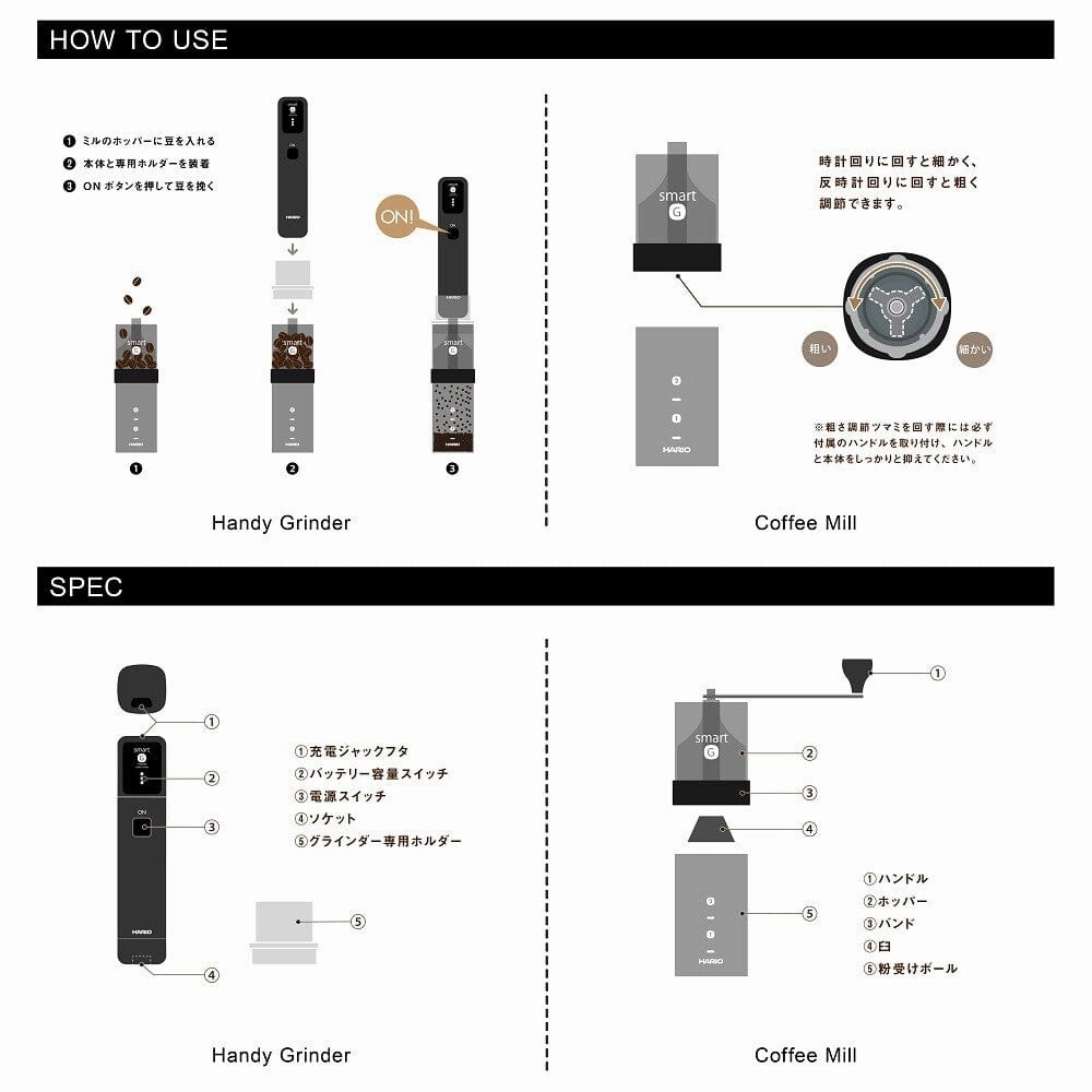 Hario - Smart G Electric Portable Mobile Mill Stick Handy Coffee Grinder EMSG-2B