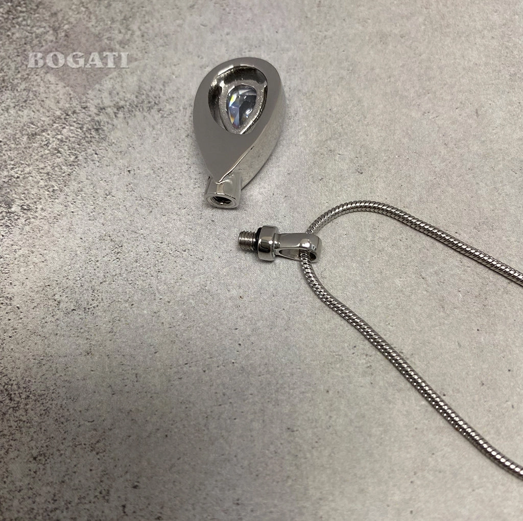 J-1300 Silver-tone Teardrop with Birthstone Simulated Gem- Pendant with Chain