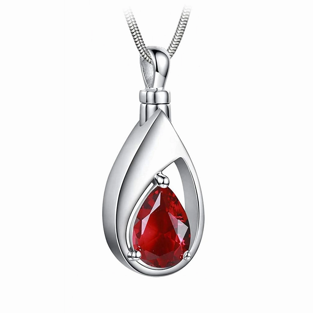 J-1300 Silver-tone Teardrop with Birthstone Simulated Gem- Pendant with Chain