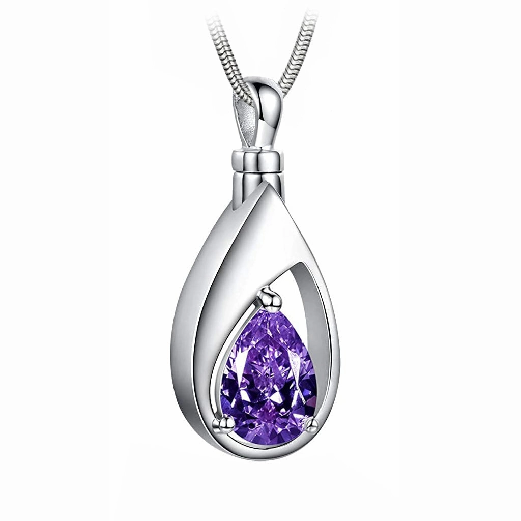 J-1300 Silver-tone Teardrop with Birthstone Simulated Gem- Pendant with Chain