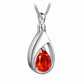 J-1300 Silver-tone Teardrop with Birthstone Simulated Gem- Pendant with Chain