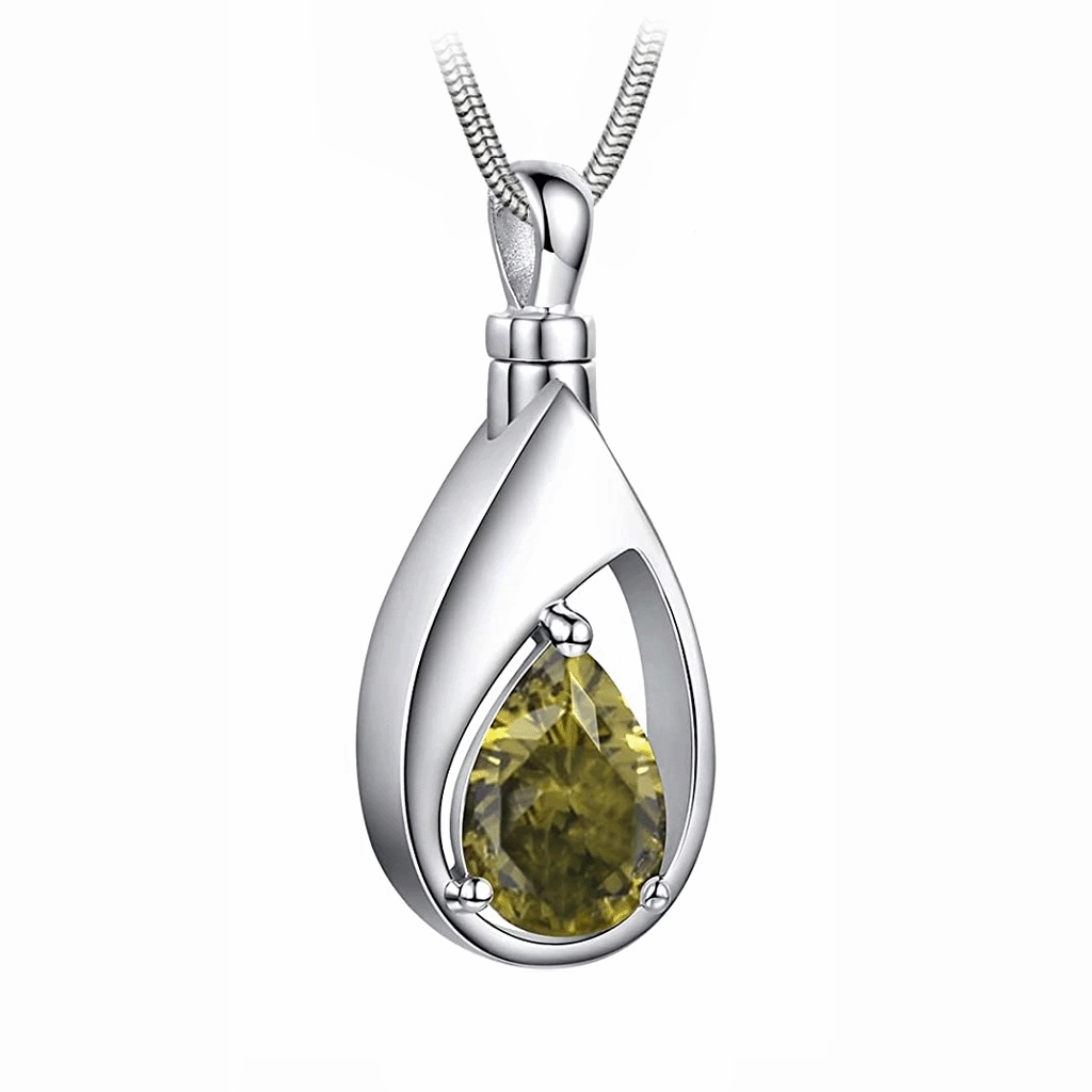 J-1300 Silver-tone Teardrop with Birthstone Simulated Gem- Pendant with Chain