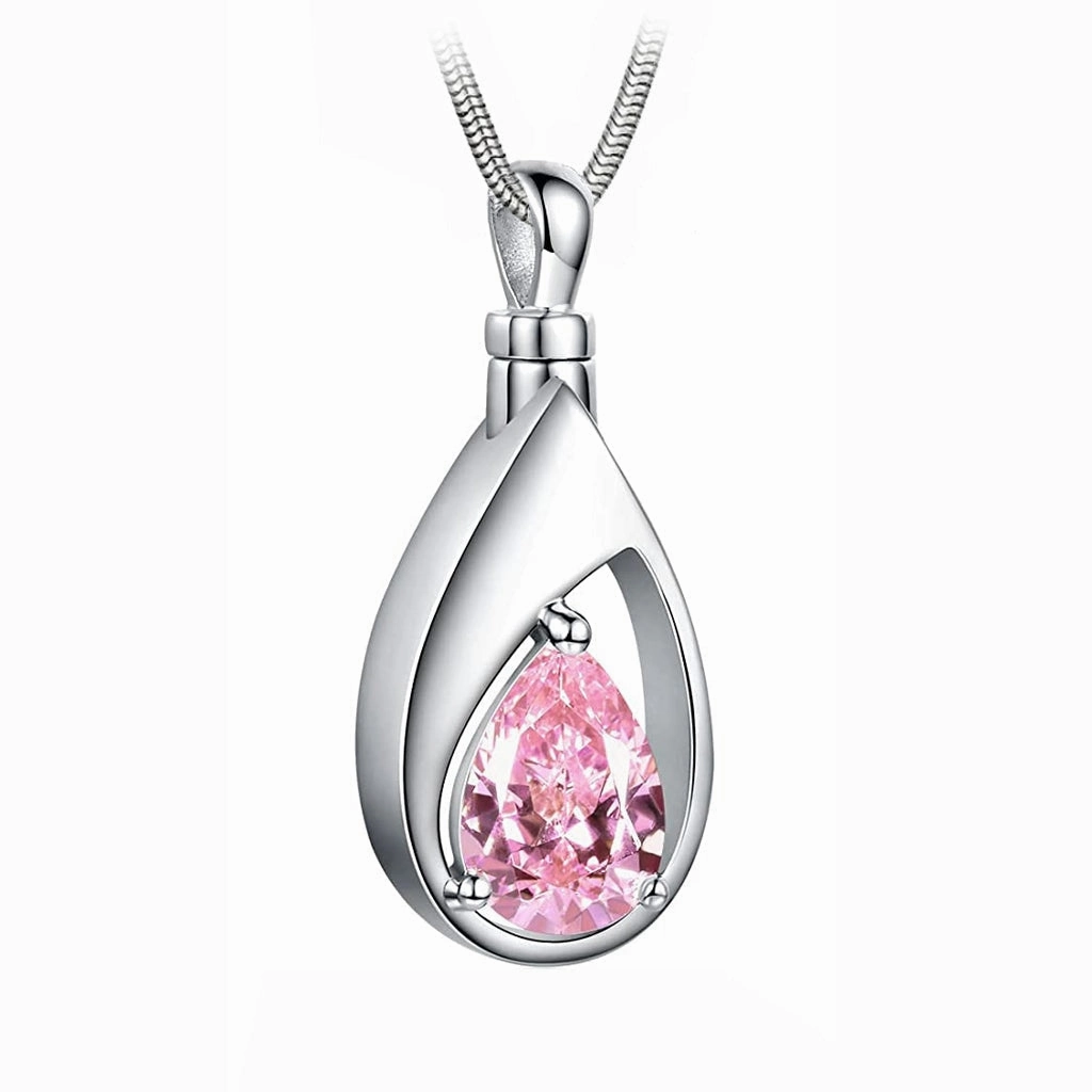 J-1300 Silver-tone Teardrop with Birthstone Simulated Gem- Pendant with Chain