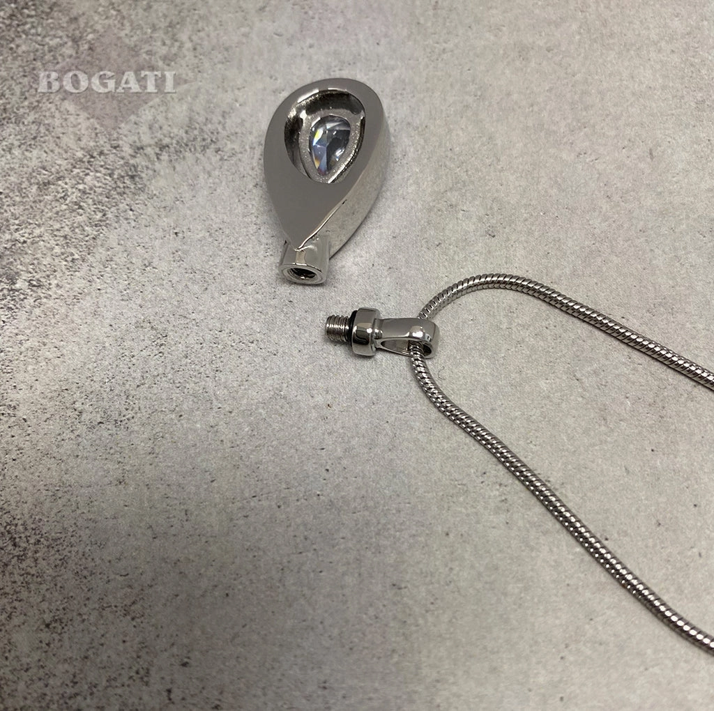 J-1300 Silver-tone Teardrop with Birthstone Simulated Gem- Pendant with Chain
