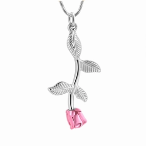 J-2324 - Rose Flower with Stem and Leaves - BOGATI EXCLUSIVE! - Pendant with Chain