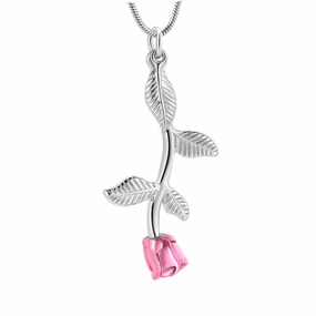 J-2324 - Rose Flower with Stem and Leaves - BOGATI EXCLUSIVE! - Pendant with Chain