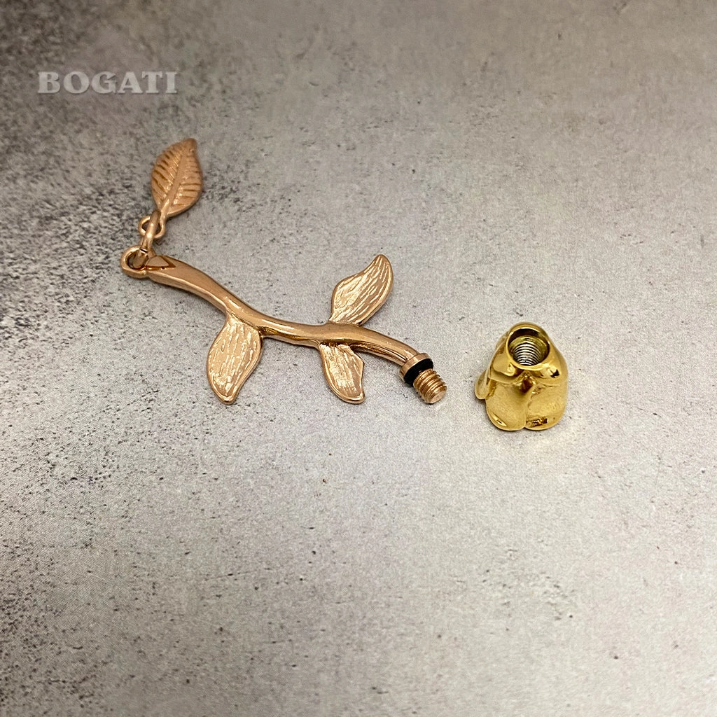 J-2324 - Rose Flower with Stem and Leaves - BOGATI EXCLUSIVE! - Pendant with Chain