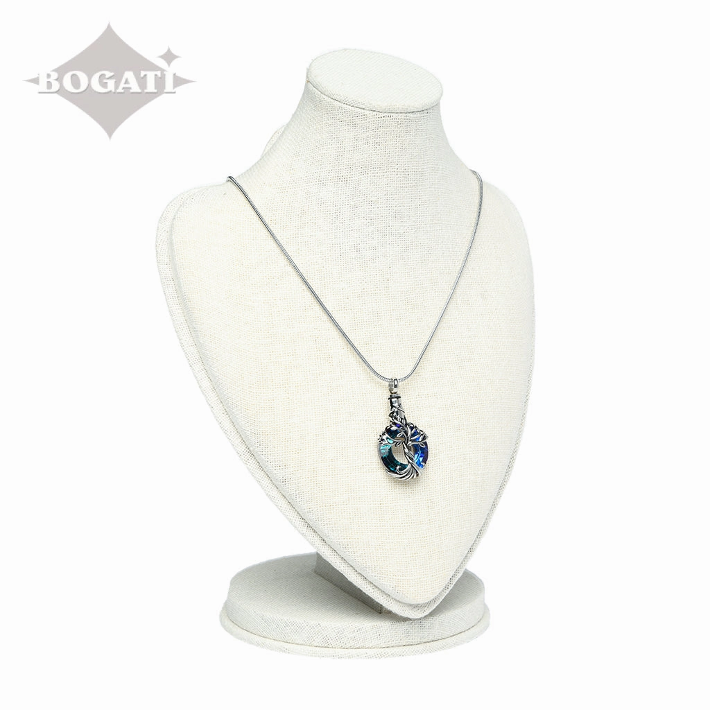 J-2510 - Iridescent Cut Glass Circle with Tree of Life - Pendant with Chain