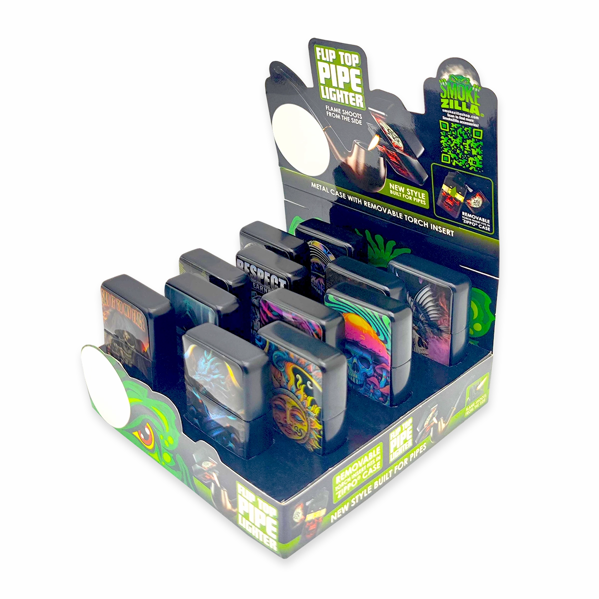 Metal Flip Top Pipe Lighter - 12 Pieces Per Retail Ready Display 23983