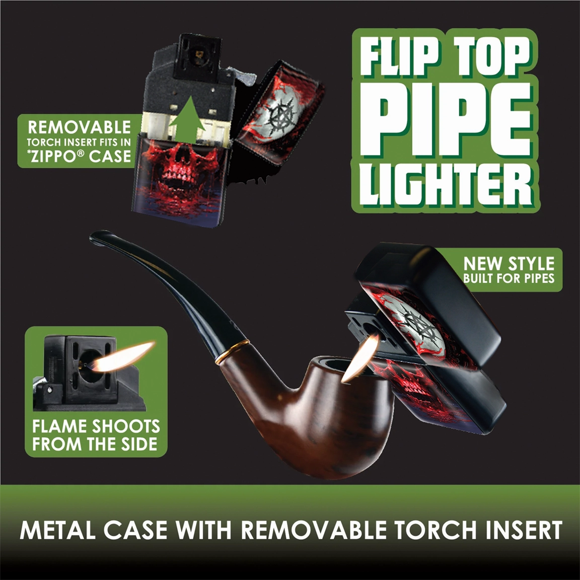 Metal Flip Top Pipe Lighter - 12 Pieces Per Retail Ready Display 23983