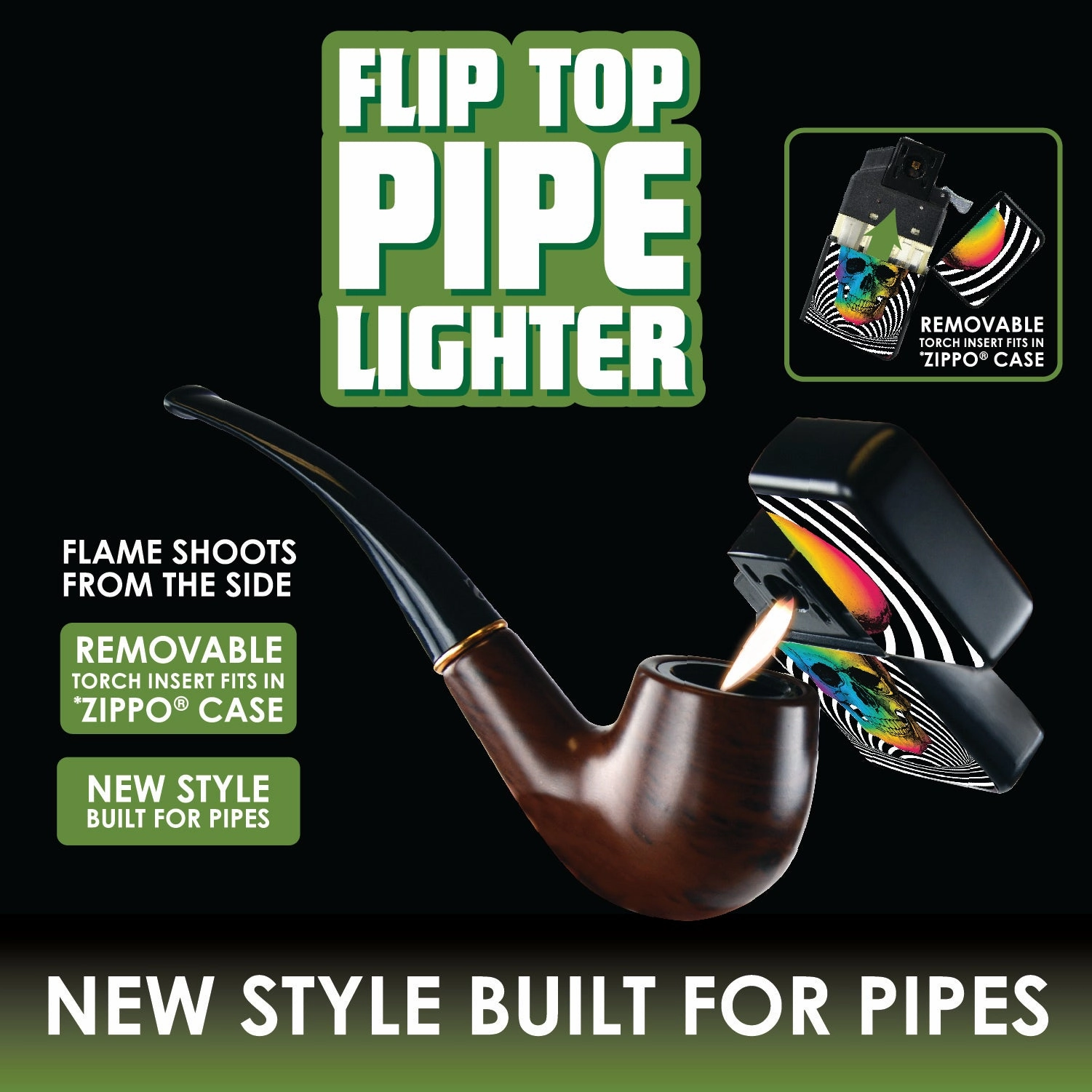 Metal Flip Top Pipe Torch Lighter - 12 Pieces Per Retail Ready Display 26669