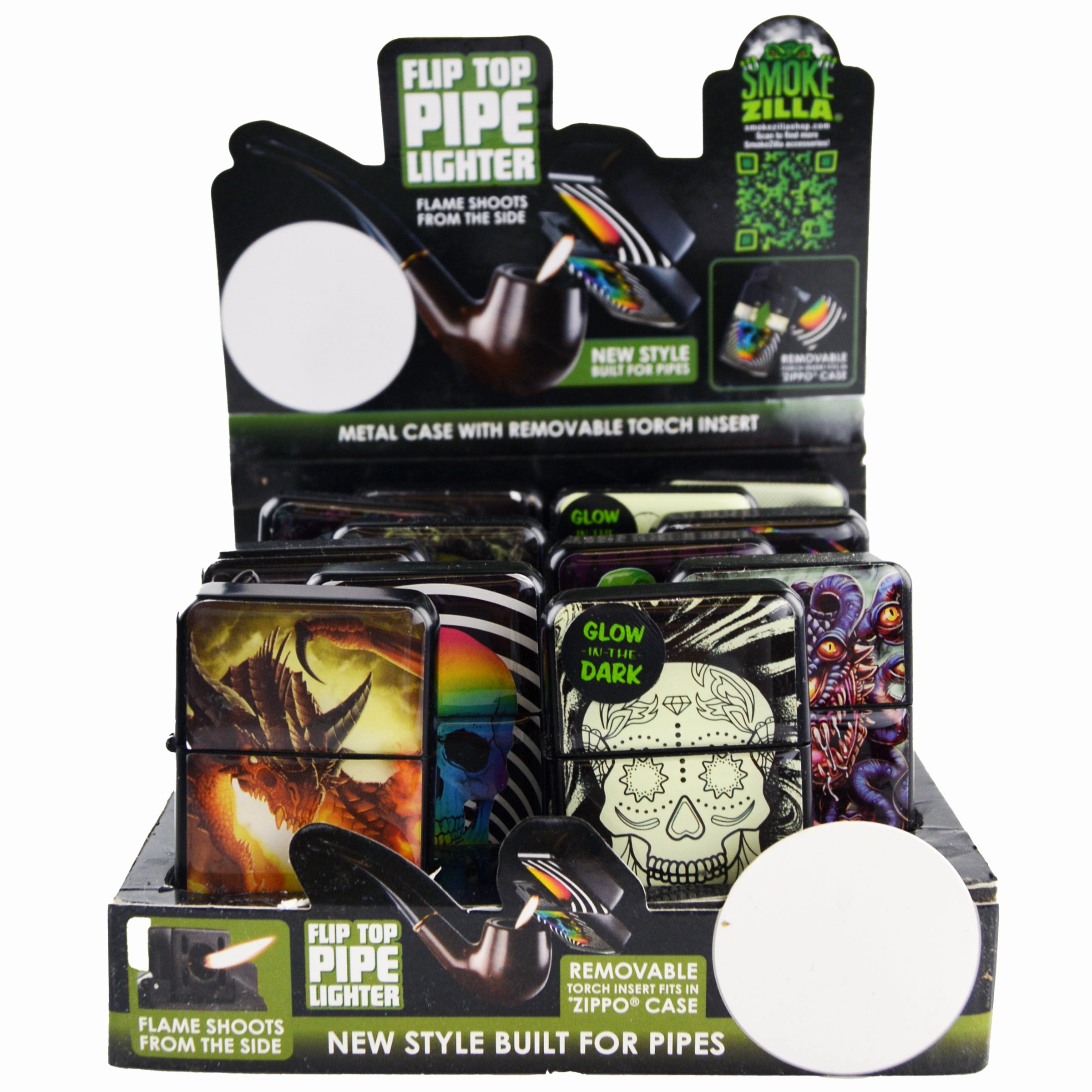 Metal Flip Top Pipe Torch Lighter - 12 Pieces Per Retail Ready Display 26669