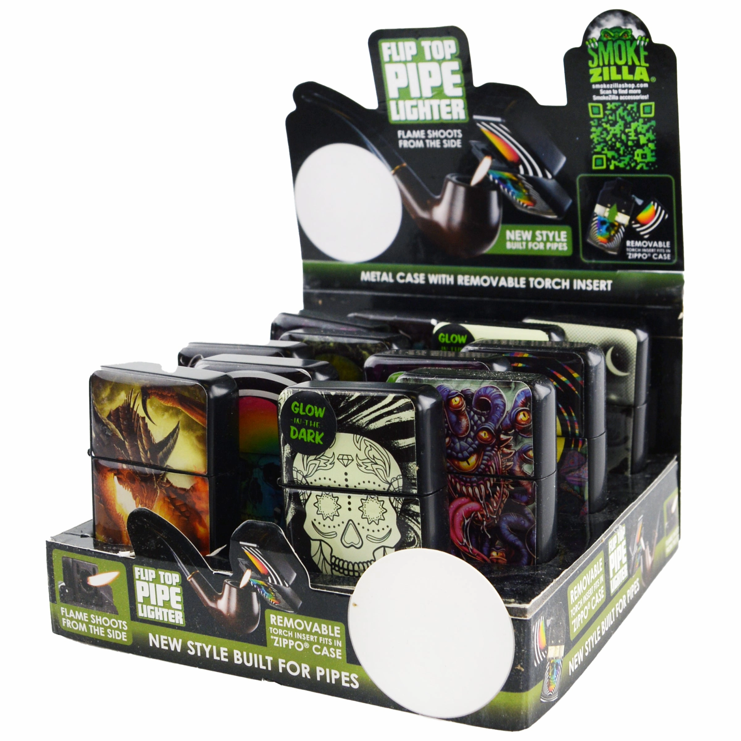 Metal Flip Top Pipe Torch Lighter - 12 Pieces Per Retail Ready Display 26669