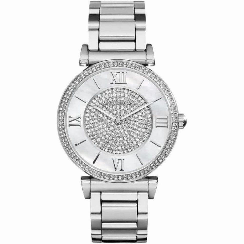Michael Kors Caitlin Silver Crystal Pave Dial Women's Watch MK3355